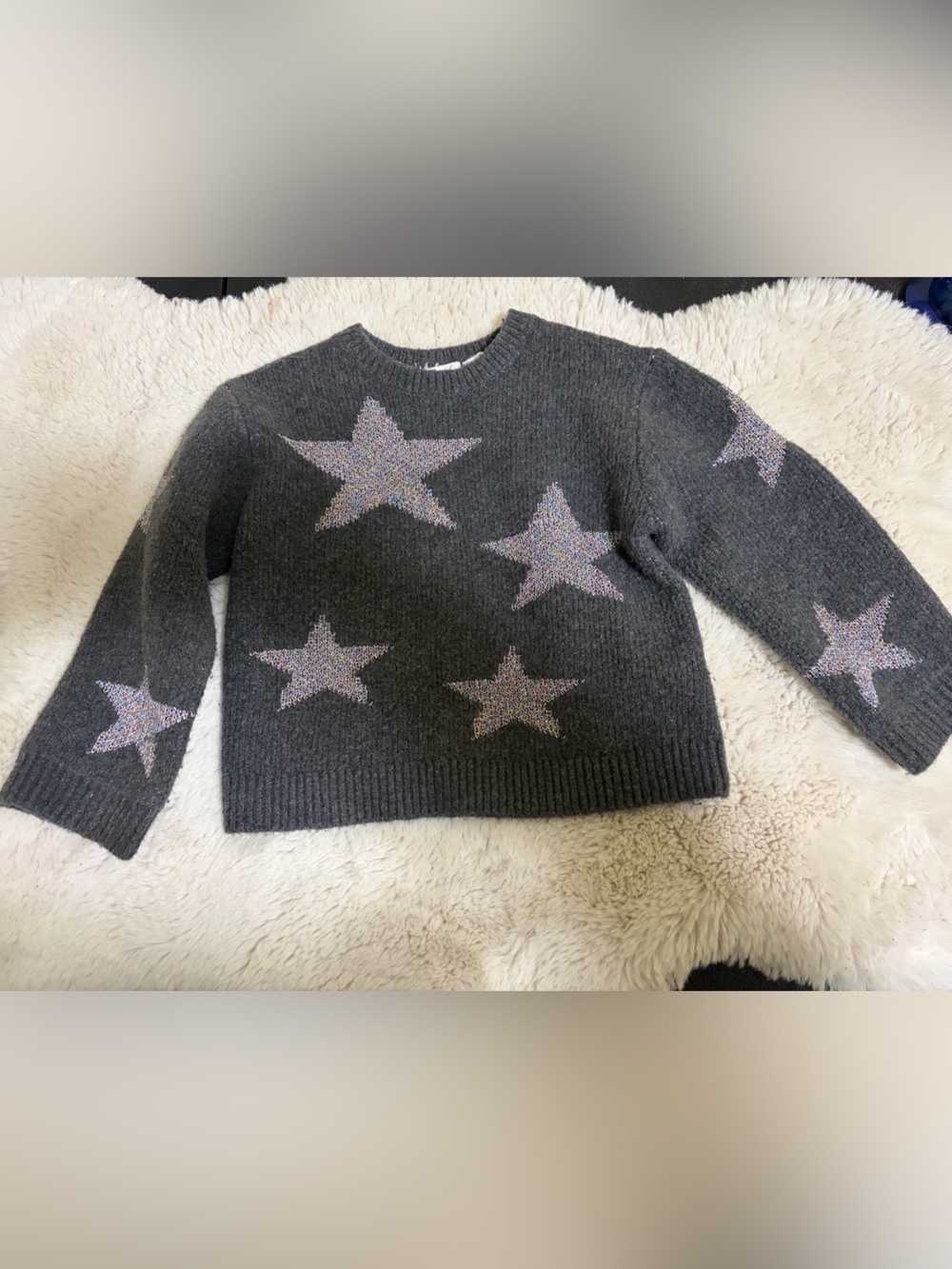 Zara Kids Charcoal Crewneck Sweater with Glitter Star Accents